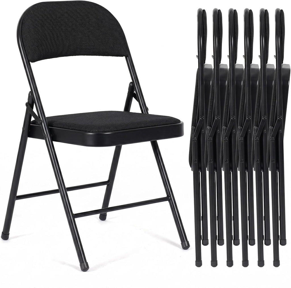 6 Pack Folding Chairs, Fabric Folding Dining Chair Set with Padded Cushion and Back, Indoor Outdoor Folding Chair Set for Home Office Parties Events Wedding