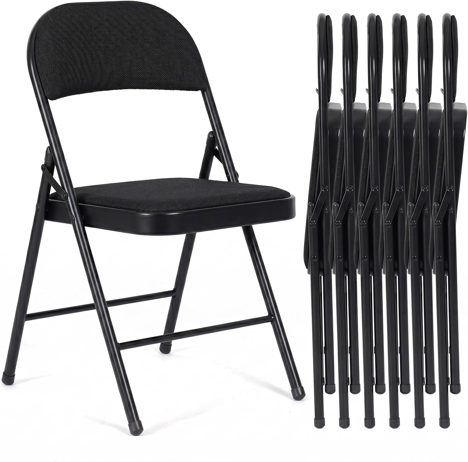 6 Pack Folding Chairs, Fabric Folding Dining Chair Set with Padded Cushion and Back, Indoor Outdoor Folding Chair Set for Home Office Parties Events Wedding