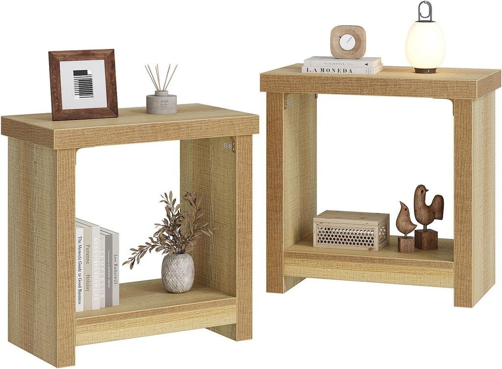knoworld Nightstands Set of 2, End Tables Set for Bedroom, Narrow Side Tables with Shelves, Square End Table for Living Room, Slim Rectangle Accent Table, Farmhouse Bedside Table, Natural