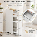 VINGLI Slim Bathroom Storage Cabinet, Narrow Storage Organizer with Slide Out Drawers, Freestanding Toilet Paper Holder, Small Space Skinny Cabinet for Bathroom Kitchen Corner, White