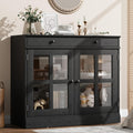 GarveeHome 35.4 in Sideboard Buffet Cabinets with Glass Door, Buffet Cabinet with Storage, Black Sideboard Cabinet with Drawer, Modern Buffets & Sideboards for Dining Room, Kitchen