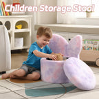 Kids Desk Chairs, Toddler Chairs Comfy Faux Fur Kids Storage Ottoman, 2 in 1 Children Stool with Storage, Butterfly Chair for Kids Girls Gifts, Storage Stool for Bedroom/Loving Room, Purple