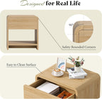 MERLIFE Modern Night Stand Set 2 with Storage Drawer & Open Shelves, Oak | Natural Wood Finish,Curved Top Corners,Smooth Metal Slides,Easy Assembly 30mins,for Bedroom Living Room Sofa Office