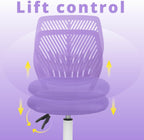 FurnitureR Teens Girls Task Chair 360 Swivel, Low Mid PP Mesh Back Fabric Seat, Height Adjustable, Rolling Castor, W15.7inces x D15.2inces x H29.5-34.2inches (Purple)