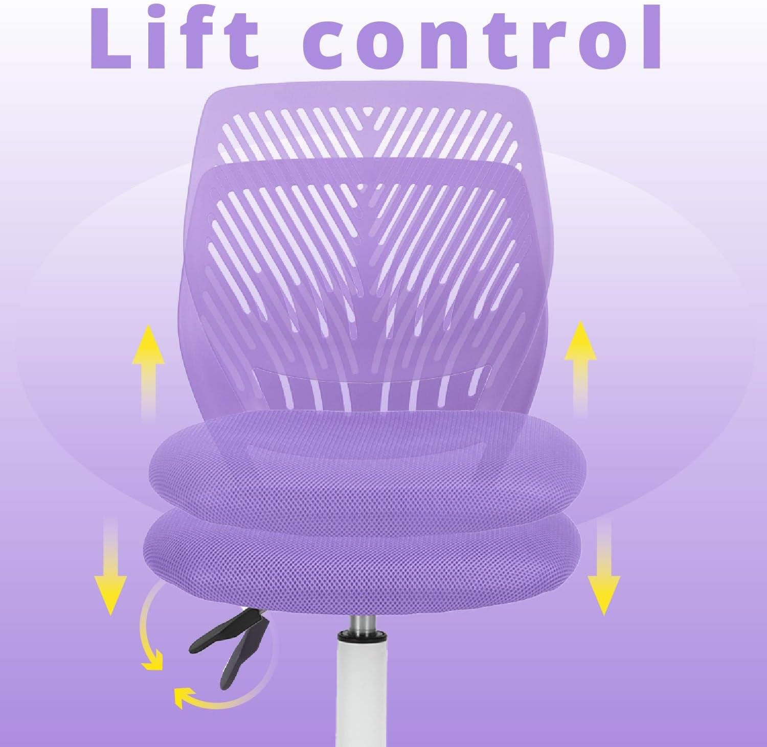 FurnitureR Teens Girls Task Chair 360 Swivel, Low Mid PP Mesh Back Fabric Seat, Height Adjustable, Rolling Castor, W15.7inces x D15.2inces x H29.5-34.2inches (Purple)
