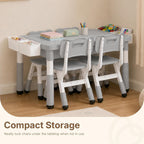 Kids Table and 4 Chairs, 4 in 1 Activity Table w/Reversible Graffiti/Block Building Tabletop, Adjustable Height, Toddler Table and Chair Set with Storage (Gray, 1 Table + 4 Chairs)