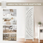 3 Panel White Room Divider, 67 Inch Wood Carved Privacy Screen, Bohemian Style Folding Room Divider, Portable Partition Wall Divider for Room Separation (White)