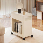 Center Table Small Coffee Table with Wheels Modern Simple Household Movable Iron Sideboard Living Room Square Sofa Side Storage Shelf(White)