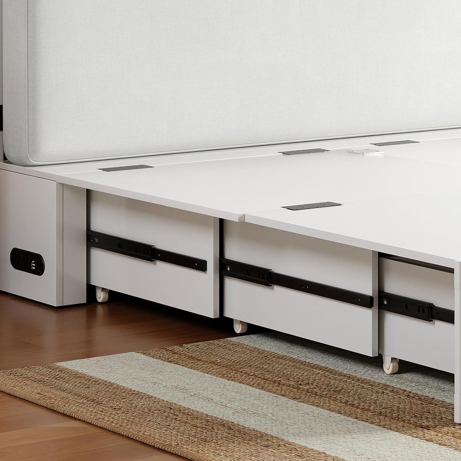 BALUS Full Size Murphy Bed with Mattress Included, 57'' W Murphy Bed Full with USB Charging Station & 2 Storage Drawers, Murphy Cabinet Beds for Living Room, Apartment, Home Office, Bedroom-White