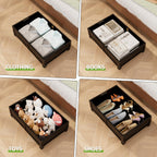 Bamboo Under Bed Storage Containers, Rolling Underbed Organizer with Wheels, Sturdy Under the Bed Shoe Storage Bins, Stackable Underbed Drawers for Bedroom Closet Clothing Toy 2 Packs (Black, Small)