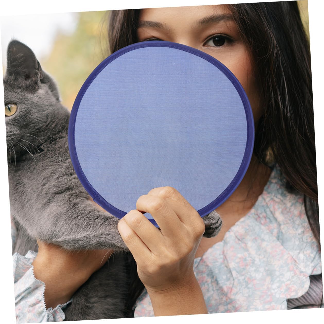 Folding round Hand Fan Portable Collapsible Handheld Fan Navy Blue 25cm for Weddings Summer Party Favor