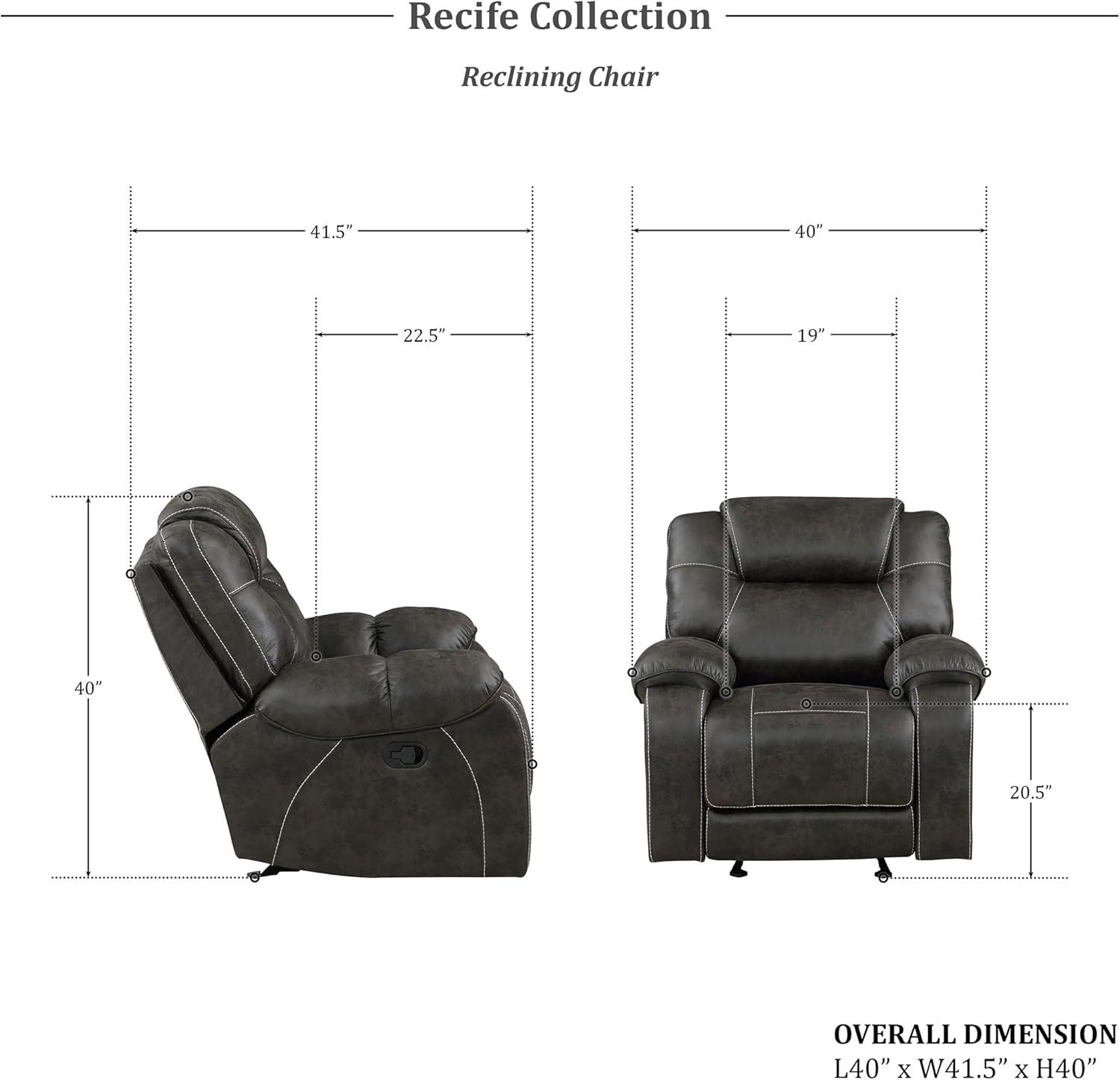 Lexicon Manual Glider Recliner Chair, Polished Microfiber Upholstered Manual Tab Pull Reclining Nursery Chair for Living Room, Pillow Top Armrest, Padded Headrest, Easy Assembly, Chocolate