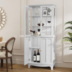 ARTPOWER 72" Freestanding Kitchen Pantry Storage Sideboard, Classical Tall Cabinet with Glass Door and Adjustable Shelves for Kitchen, Livingroom and Dining Room, White