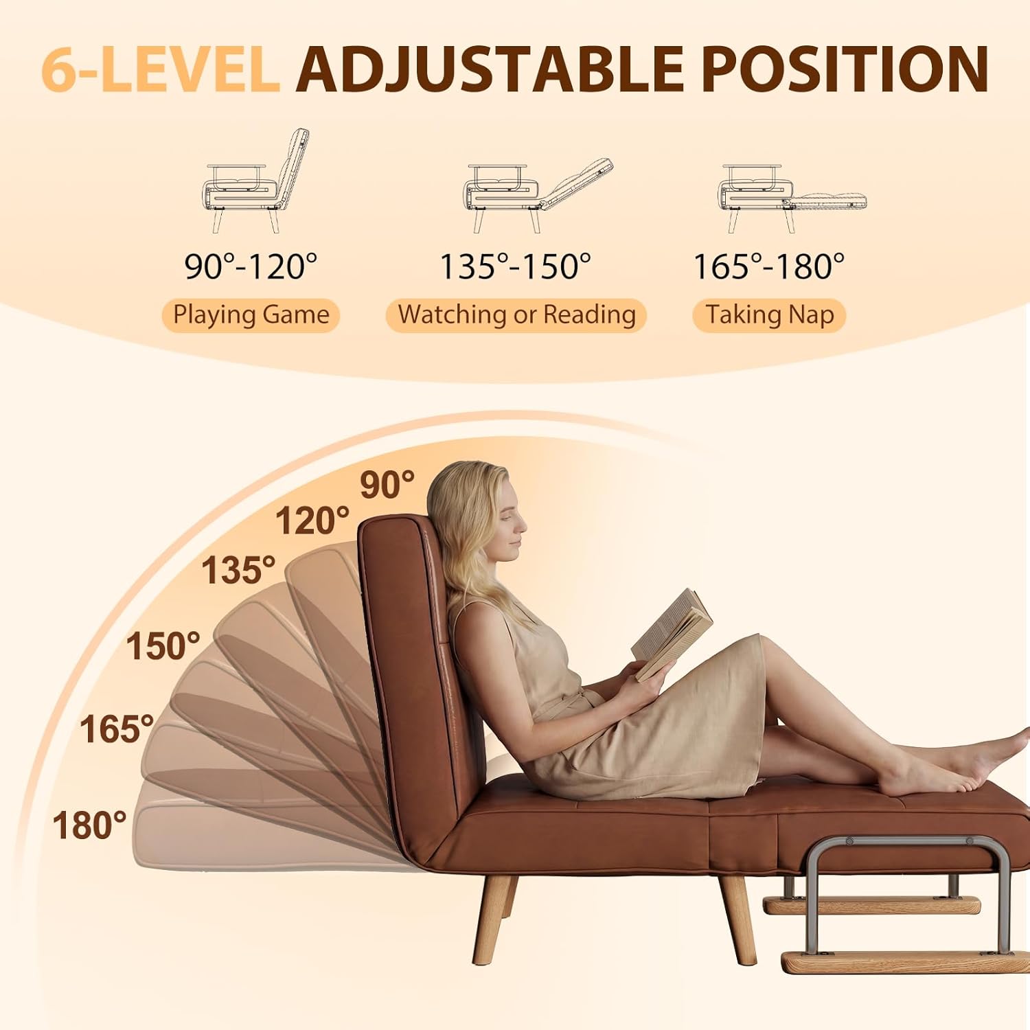 SUIYIMU Folding Chair Bed, 3-in-1 Convertible Sleeper Chair Bed (Natural Wood-Faux Leather)