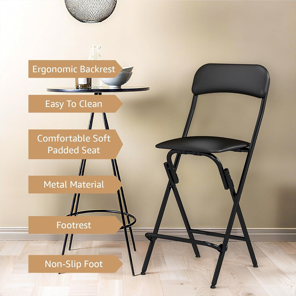 Folding Bar Stool with Back, 300lb Capacity, Collapsible Stool for Kitchen Bar, Height 25"- 1PC