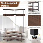 Tangkula Corner Hall Tree, 70 Inch Coat Rack with Bench and Shoe Storage, Entryway Furniture with 7 Hooks, Heavy Duty Metal Frame, Space Saving Clothes Rack Shoes Shelf Organizer (Brown)