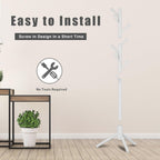 8-Hook Freestanding Coat Rack 3 Heights Safe Round Tips White | Smooth Round Tips Prevent Slipping,Tool-Free Assembly,Holds Clothes Hats Handbags,Ideal for Entryway Bedroom Hallway Office