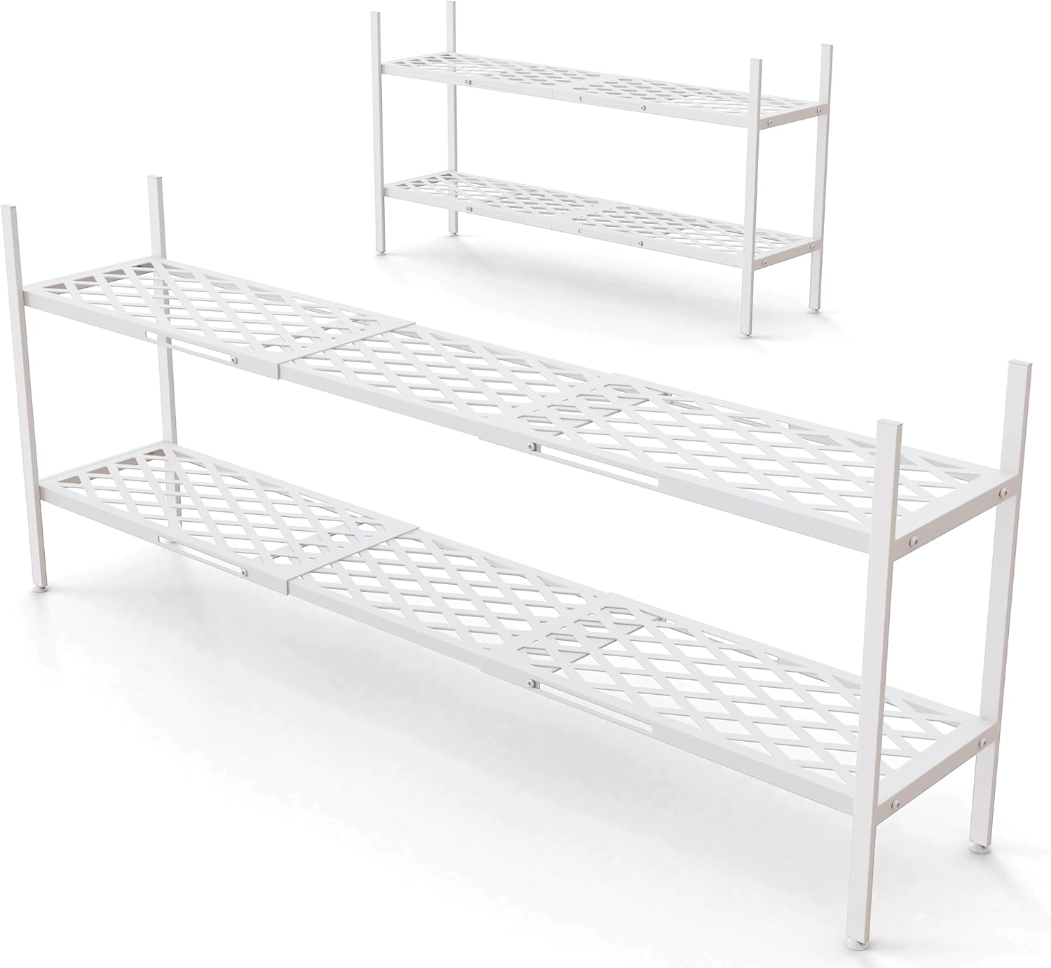 Shoe Rack, Expandable Shoes Organizer Metal Shelf Stand, 2 Tier Stackable Long Shoe Storage Holder For Closet, Floor, Entryway, Garage, Bedroom, Door Entrance For 12-18 Pairs, 45.6 inches White