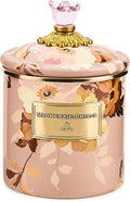 MACKENZIE-CHILDS Enamel Canister, Kitchen Storage Container with Lid, Small, 38-Ounce Capacity, Wild Rose Mauve