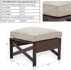 Outdoor Cushioned Ottoman Square Wicker Patio Furniture Ottoman with Beige Cushion Metal Steel Frame