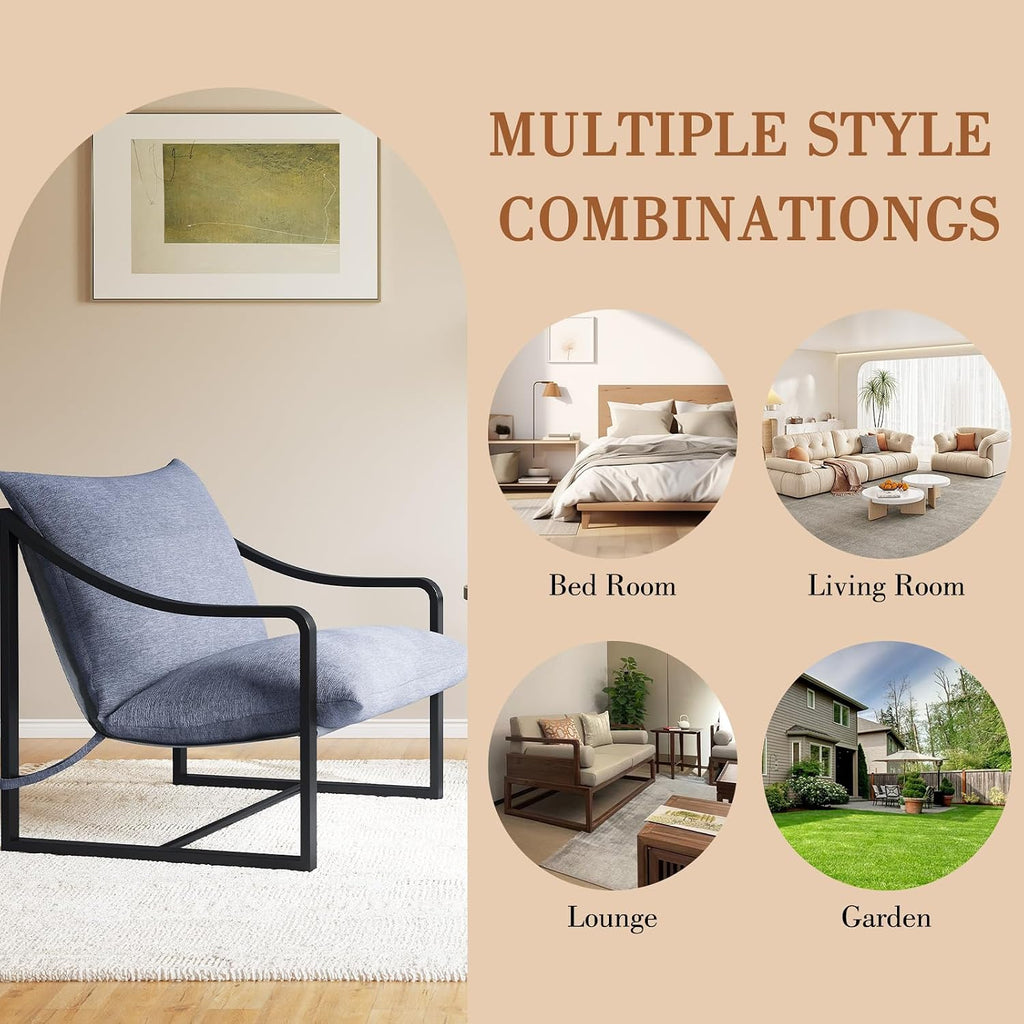 GarveeLife Sling Accent Chair 2 PCS, Mid Century Modern Lounge Chair, Rust-Proof Metal Frame with Removable Cushion, Comfortable Armchair for Living Room, Patio, Balcony, or Garden, Gray