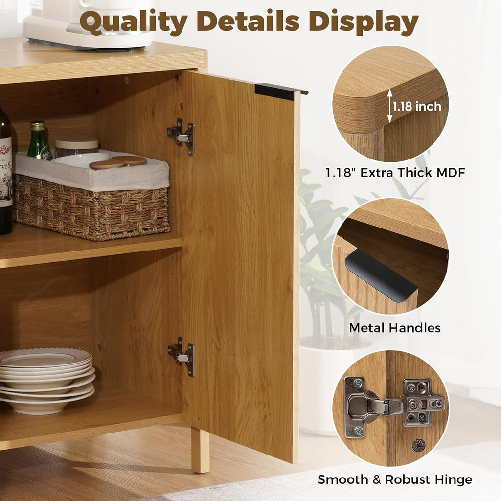 HOMMPA 31.5'' Sideboard Buffet Cabinet with Storage Fluted Sideboard Buffet with Adjustable Shelves Coffee Bar Console Table Cabinet for Hallway Entryway Living Room or Kitchen Natural