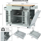 Kitchen Island with Trash Can Storage Cabinet and Power Outlet, Rolling Kitchen Cart on Wheels with Internal Storage Rack, Drawers, Open Side Racks for Dining Room (48.5", Grey Blue)