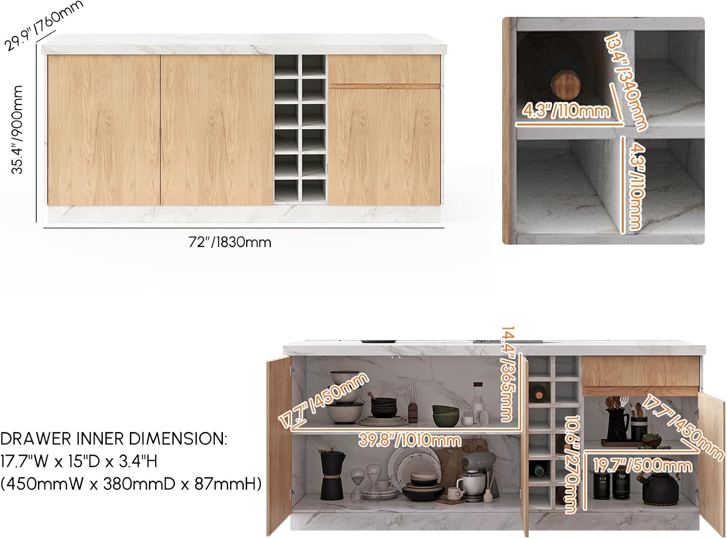 homary Kitchen Island with Storage & LED, 72" White Wood Islands with Wine Rack, Drawers & Shelves, Modern Kitchen Table for Dining Room, Prep & Gatherings, Without Chair