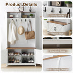 EROMMY 38" Farmhouse Hall Tree with Bench and Shoe Storage, Entryway Bench with Coat Rack, 2 Open Compartments, 5 Coat Hooks, Barn Door & Adjustable Shelf, Rustic White and Brown