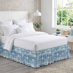 Blue Coastal Starfish Bed Skirt Queen Size 16 Inch Drop, Adjustable Elastic Bedskirt Dust Ruffle for Queen Bed, Nautical Summer Beach Ocean Wrap Around Bed Skirts Luxurious Pleated Bed Frame Cover