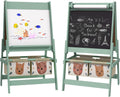 Art Easel for with Paper Roll, 3 in 1 Toddler Painting Easel with Blackboard, Whiteboard, Storage Baskets, Green LB862