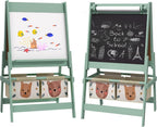 Art Easel for with Paper Roll, 3 in 1 Toddler Painting Easel with Blackboard, Whiteboard, Storage Baskets, Green LB862