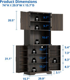 Cozy Castle 74" Farmhouse Pantry Cabinet with Charging Station, Tall Kitchen Storage Hutch Cabinet Coffee Bar Workstation, Sideboard Buffet Cupboard for Dining Room Living Room Furniture, Dark Brown