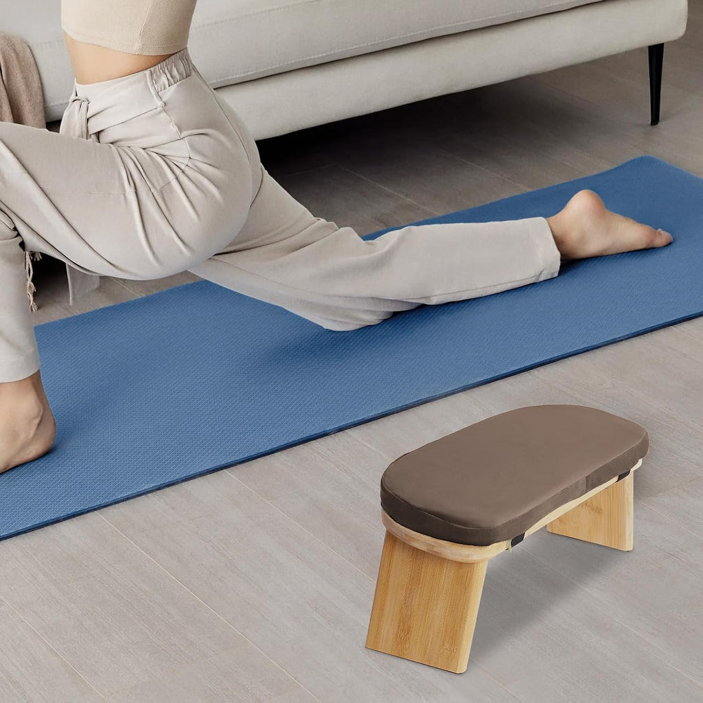 Folding Bamboo Kneeling Meditation Bench, 17.3 x 7.5 x 8.3in | Anti-Slip Feet, Capacity 396Lbs, Portable