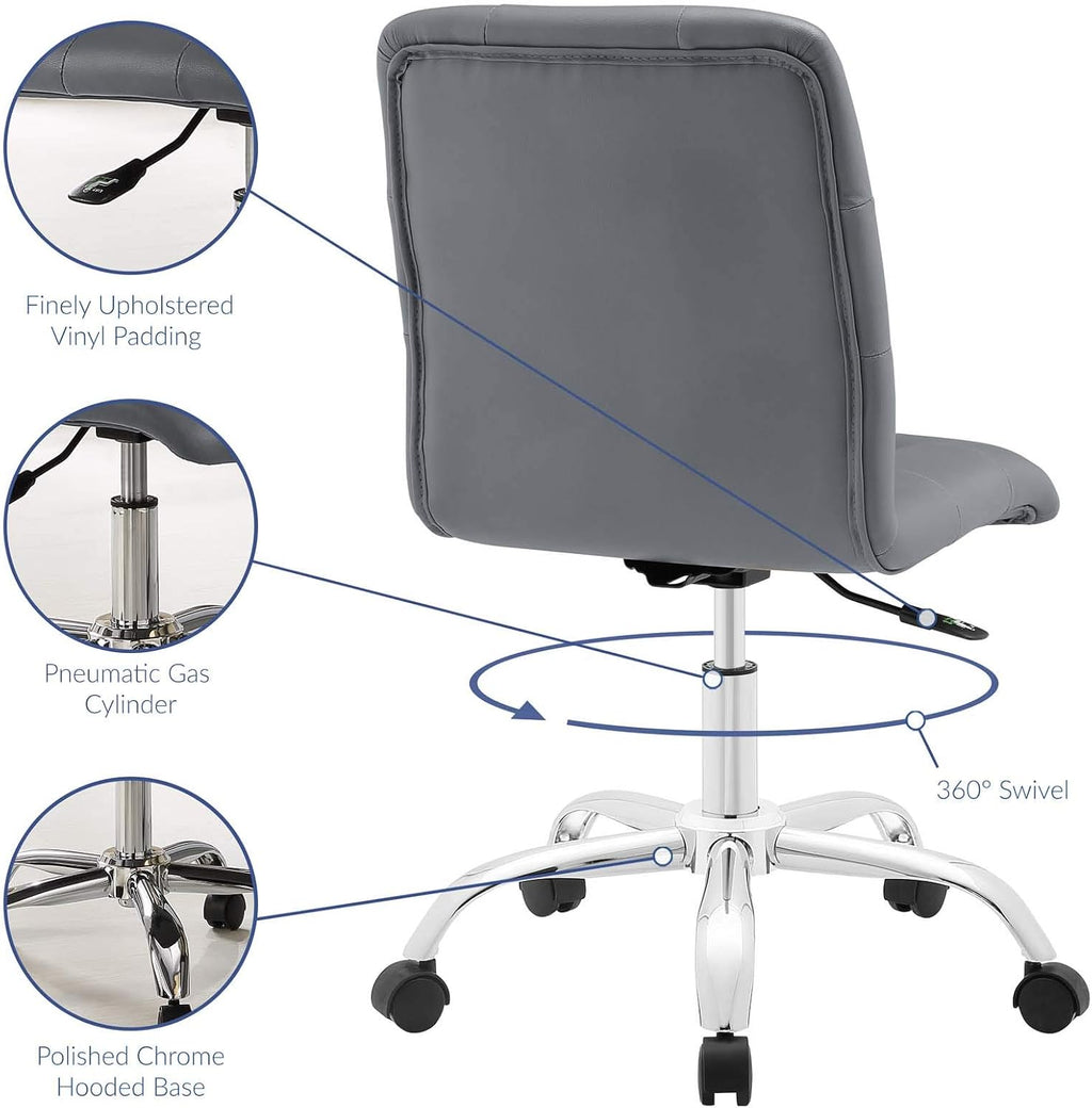 Modway Prim Ribbed Armless Mid Back Swivel Conference Office Chair In Gray
