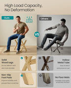 SONGMICS Makeup Stool, Padded Vanity Stool, Foot Rest, Solid Wood X Legs, for Bedroom, Closet, Entryway, 12.6 x 16.5 x 18.1 Inches, Summer Sand and Natural Beige ULSF006LF02