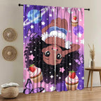Black Girl Curtains, Cute Cartoon Window Drapes with Space Butterflies and Cupcakes, Room Darkening Privacy Treatments for Kids Nursery Bedroom31.5 W x 72" L (Pack of 2)