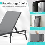 Amopatio Foldable Patio Lounge Chairs Outdoor Portable Pool Chaise Lounge Set of 2 with Side Table for Outside, Weather Resistant, 5-Position Adjustable Backrest, 400 LBS Capacity,Gray