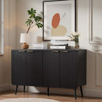47.2" Modern Fluted Sideboard Cabinet with 4 Doors, Wood Storage Credenza with Shelves, Multi-Purpose Buffet Cabinet for Entryway, Dining & Living Room, Black