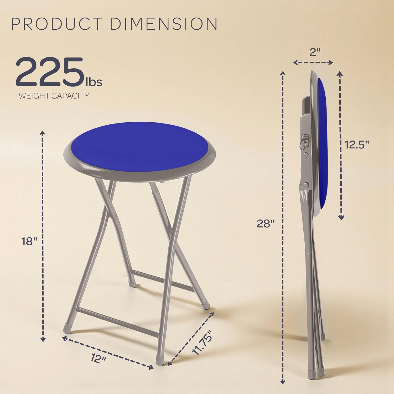 Lavish Home Portable Folding Stool with Backless Seat Set of 4, Blue, 18” | Compact Counter Bar Stools with 225lb Capacity, Collapsible Stools for Kitchen, Dorm, RV, Camping, Rec Room or Extra Seating