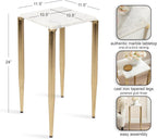 Kate and Laurel Lemaire Modern Square Marble Drink Table, 12 x 12 x 24, White Marble and Gold, Natural Marble Martini Table for Use as Small Plant Stand or Mini Nightstand