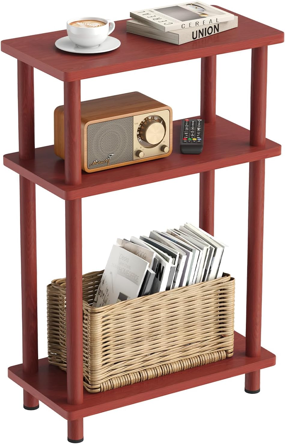 Apicizon 3 Tier End Table, Narrow Side Table with Storage Shelf, Bedroom, Living Room, Entryway, Farmhouse, Dark Brown