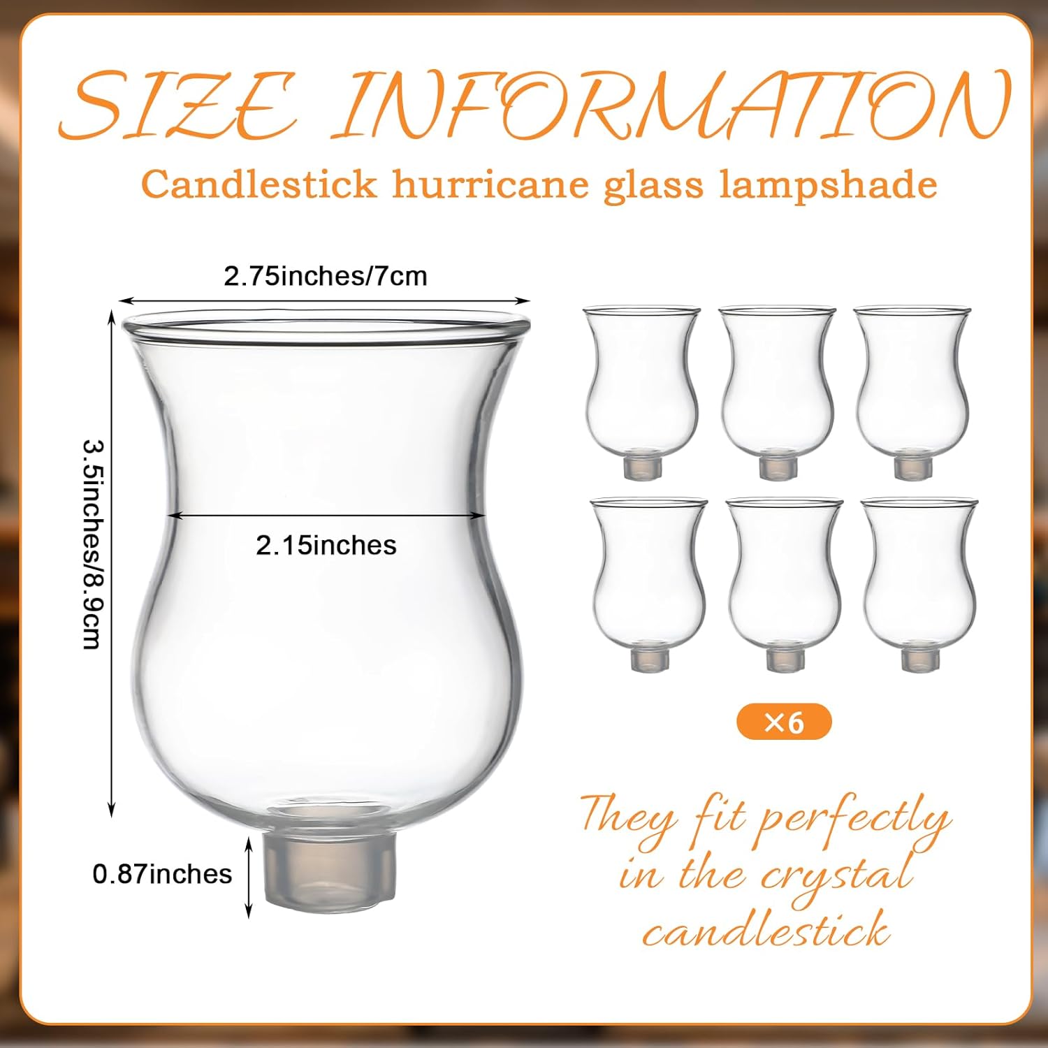 VIHOSE Bulk Set of 6 Clear 2.75" Peg Votive Holders with Rubber Gasket Glass Wholesale Candelabra Hurricane Glass Shades Votive Candleholder Cups for Modern Contemporary Home Decor