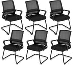 Tangkula Set of 6 Office Guest Chairs with Lumbar Support, Conference Chair with Breathable Mesh Back, Armrests & Sled Base, Reception Chair for Waiting Room, Meeting Room, Black