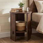 chairus Round Side Table, 15.5" Small End Table with 2-Tier Open Storage, Modern Nightstand for Living Room Bedroom, Compact Accent Furniture for Small Spaces, Walnut