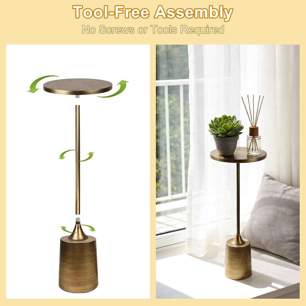 Jorsnovs Vintage Bronze Small End Table, 10'' Round Pedestal Side Table with Weighted Iron Base, Drink Table for Small Spaces, Antique Cocktail Table for Living Room, Entryway, or Bathroom