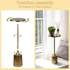 Jorsnovs Vintage Bronze Small End Table, 10'' Round Pedestal Side Table with Weighted Iron Base, Drink Table for Small Spaces, Antique Cocktail Table for Living Room, Entryway, or Bathroom