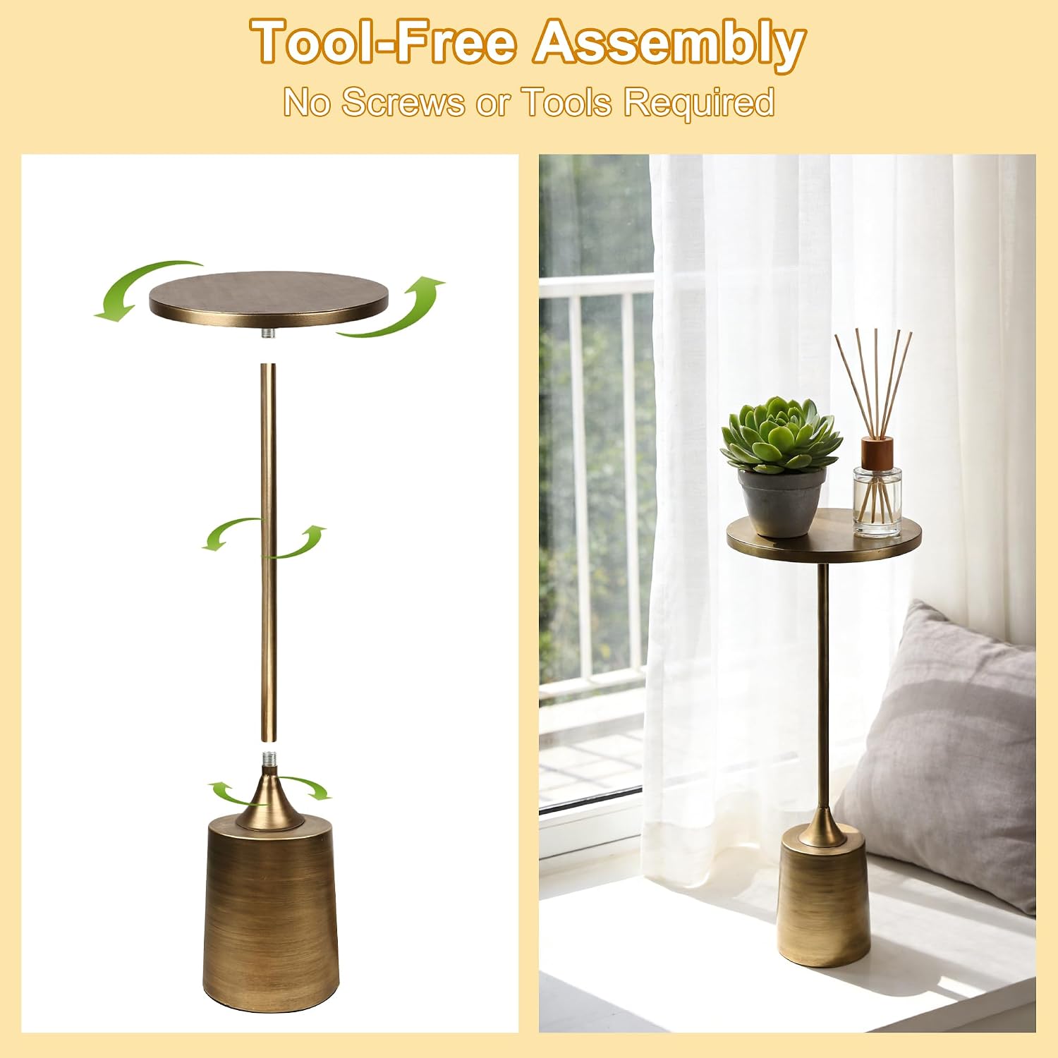 Jorsnovs Vintage Bronze Small End Table, 10'' Round Pedestal Side Table with Weighted Iron Base, Drink Table for Small Spaces, Antique Cocktail Table for Living Room, Entryway, or Bathroom