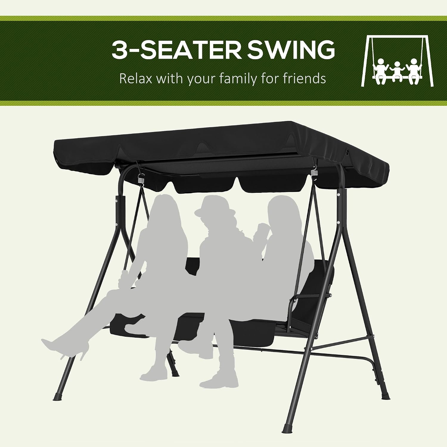 3 Person Outdoor Porch Swing with Canopy