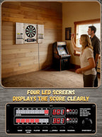 Electronic Dart Board, Decorative Dart Board Cabinet Set for Adults [12*Bronze Soft Tip Darts] [Cricket Game Mode]- Wooden Electric Dartboard Cabinet for Family Game Rooms